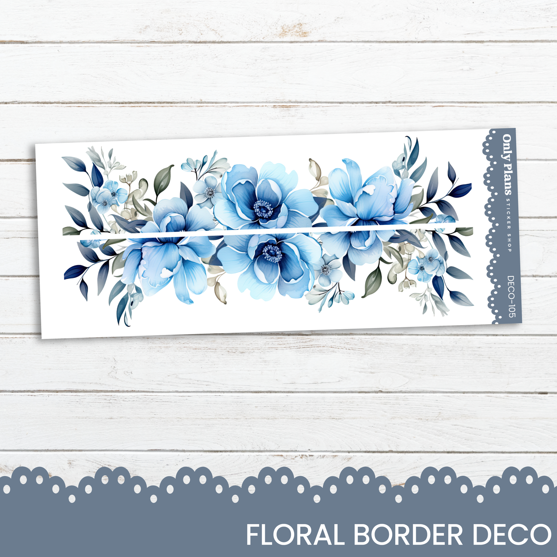 a floral border with blue flowers on a white background