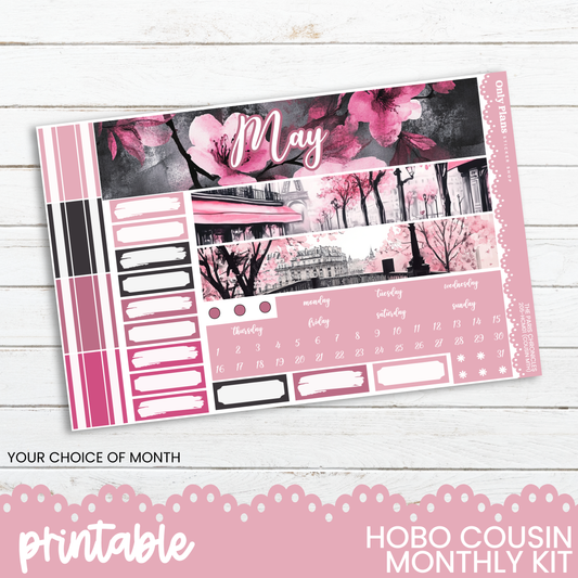 a printable month planner with pink flowers