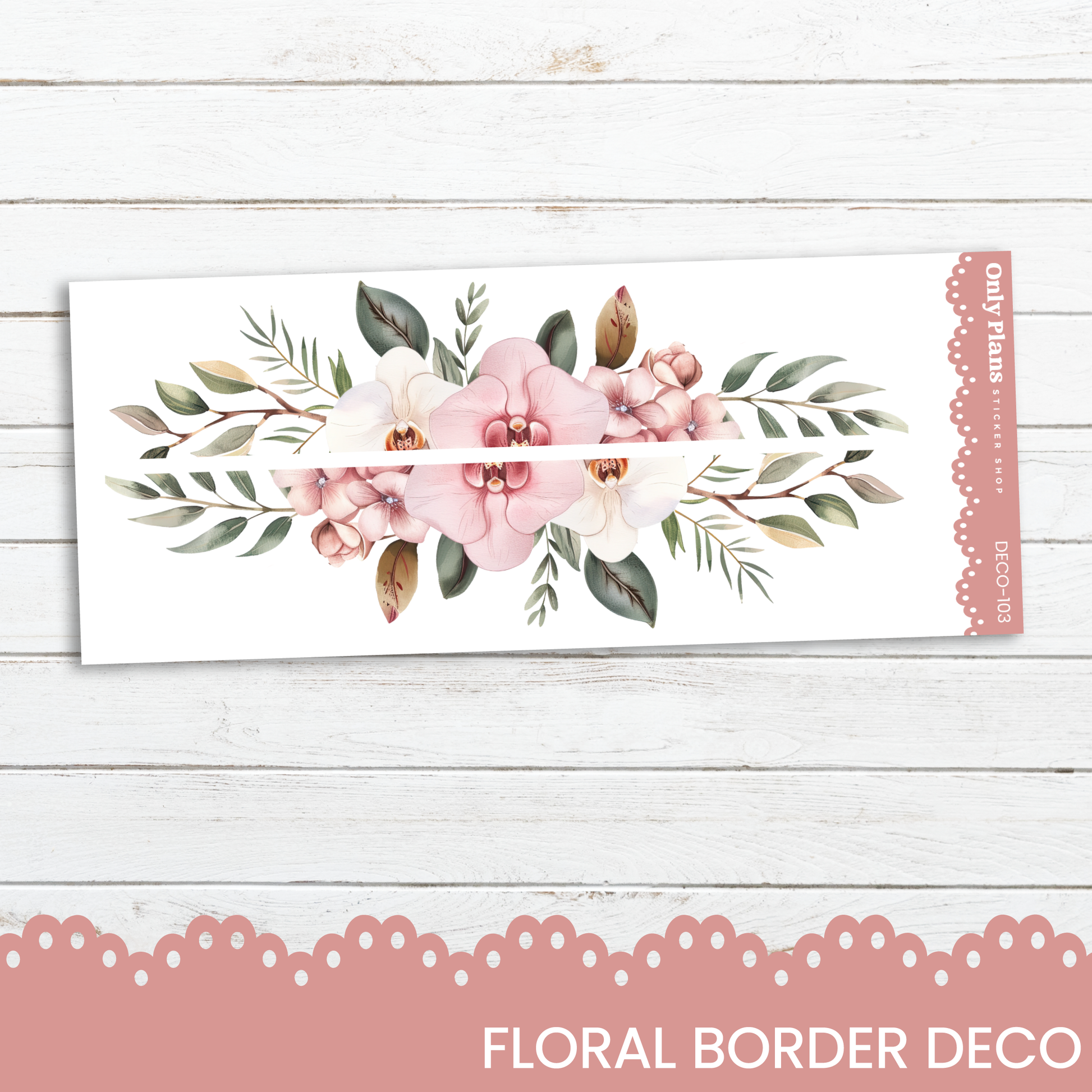 a floral border with pink flowers on a white background