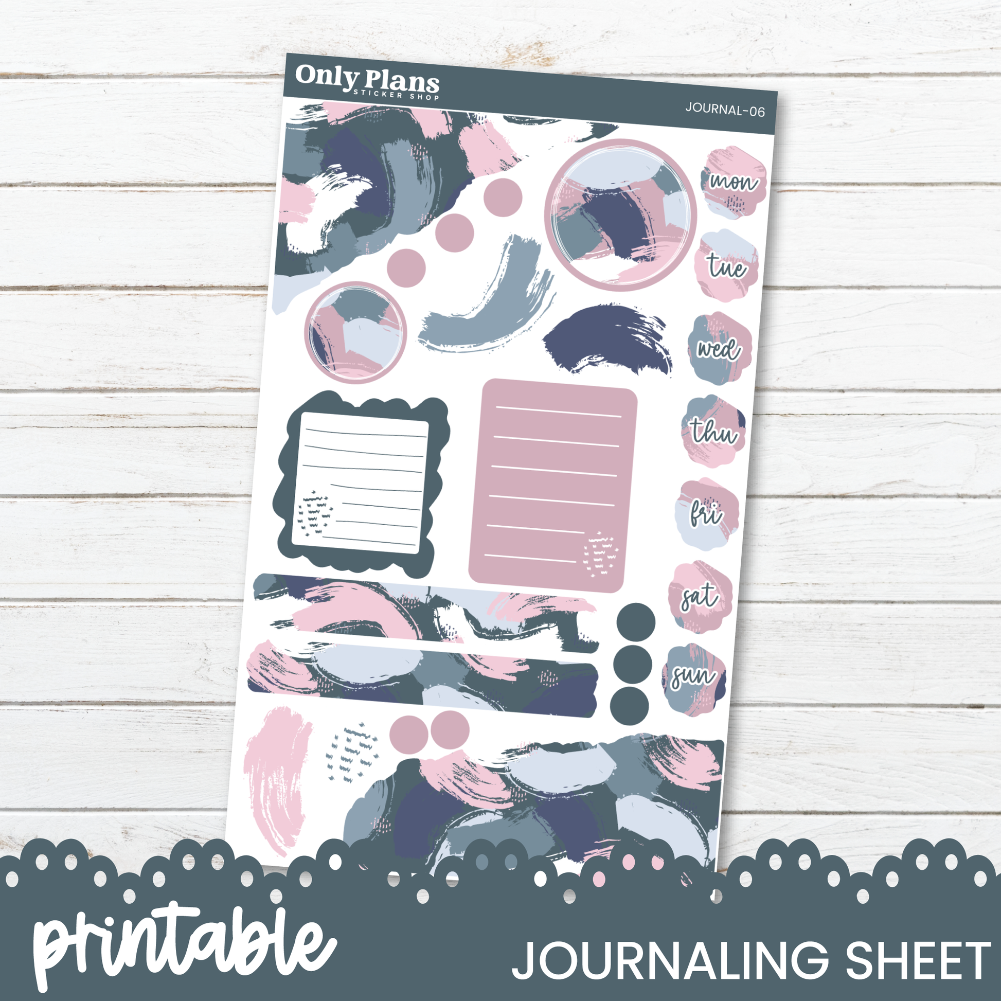 a planner sticker with pink and blue designs