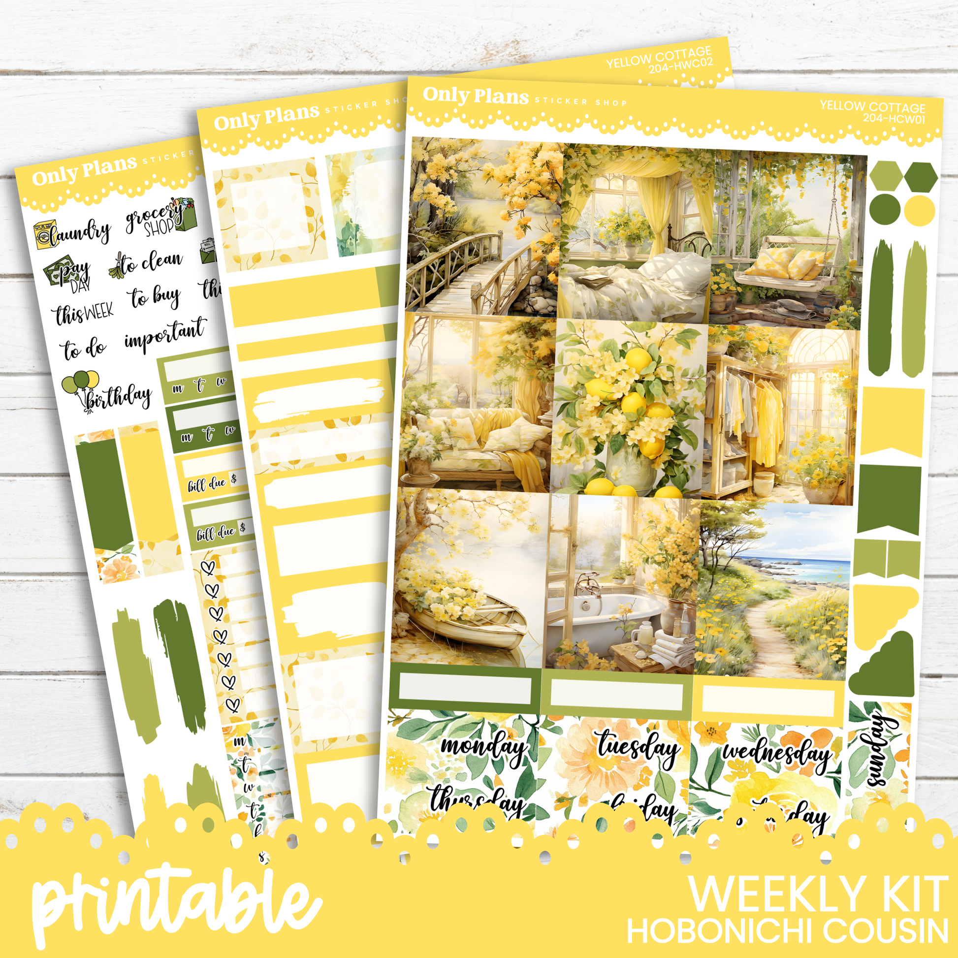 the printable weekly kit includes a yellow and green theme