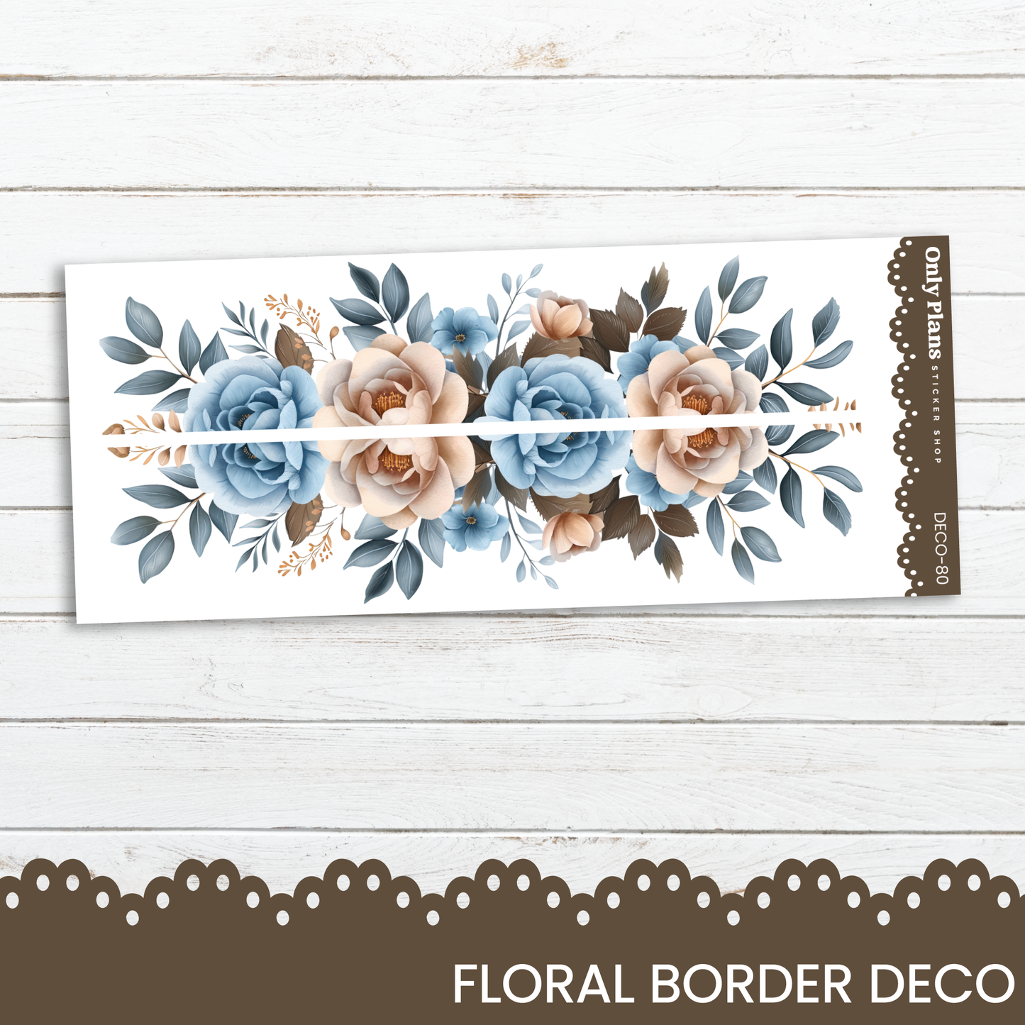 a floral border with blue flowers on a white background