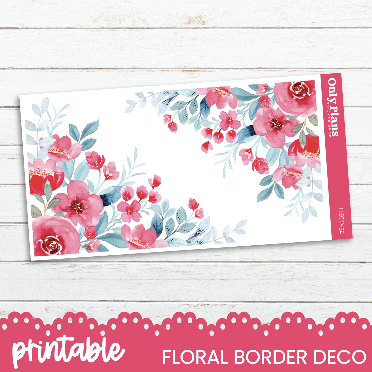 a floral border with pink flowers on a white background