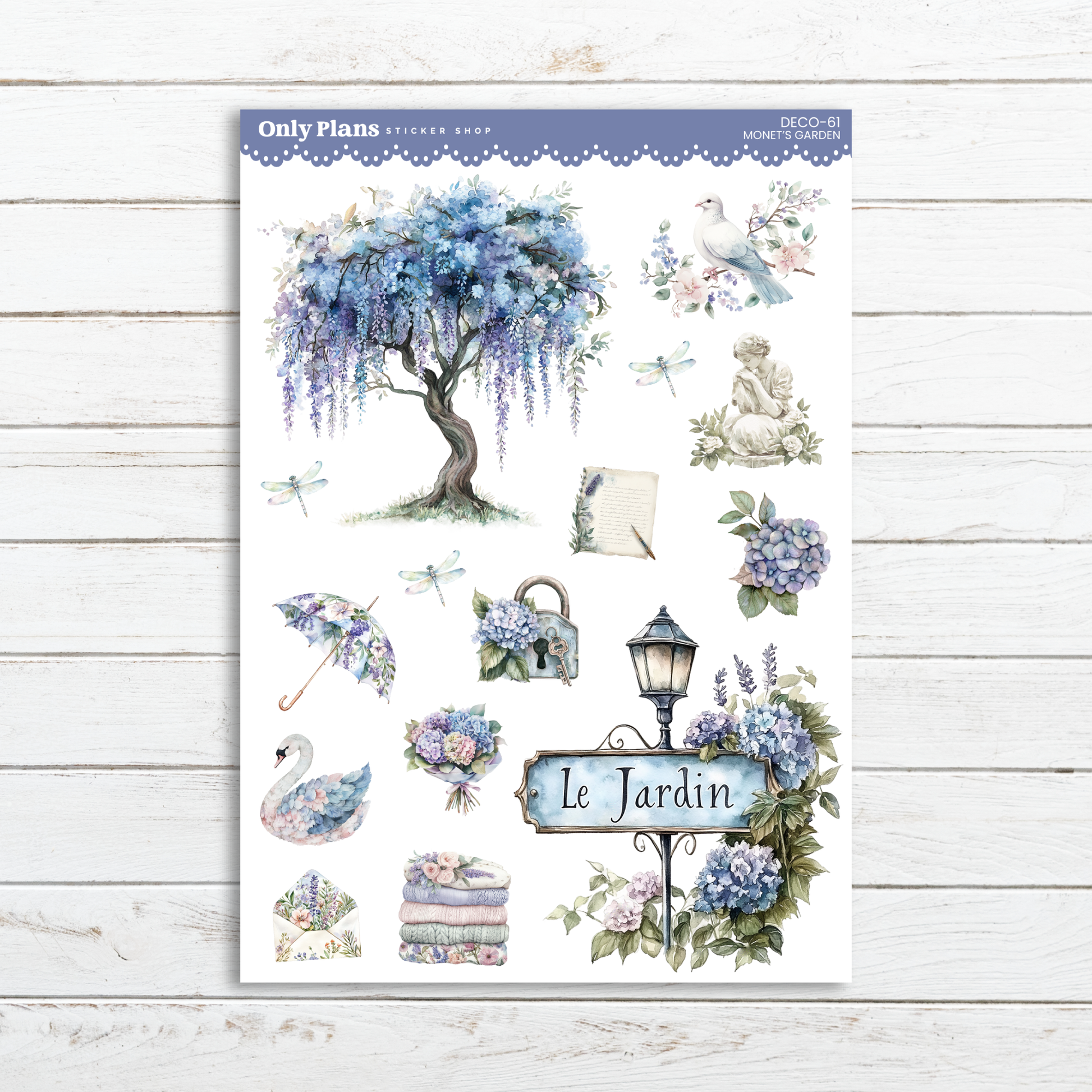 a sheet of stickers with a tree and flowers