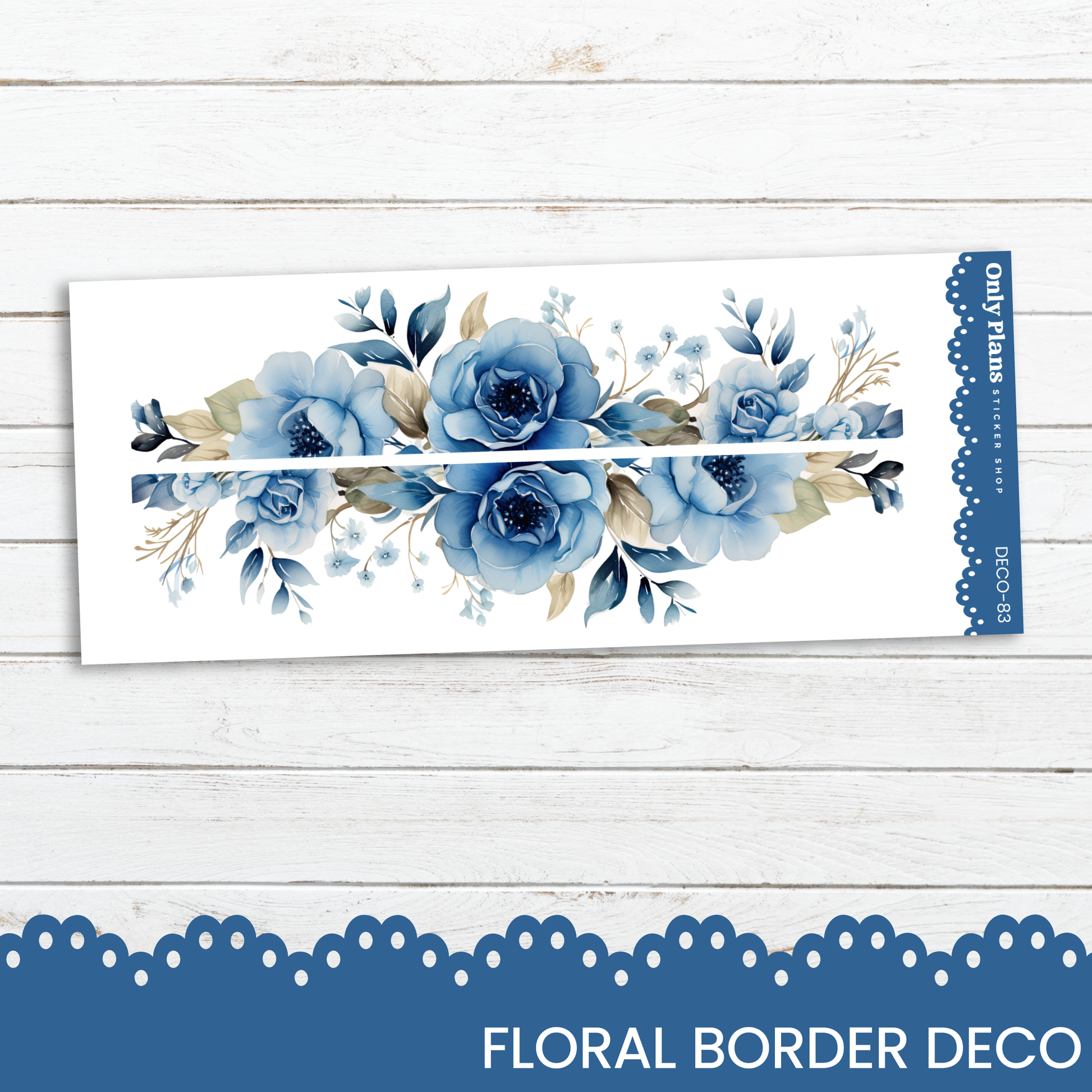 a floral border with blue flowers on a white background