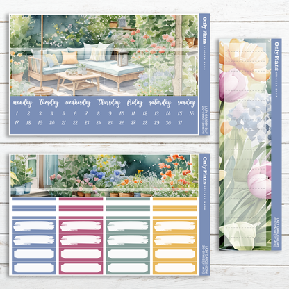 a calendar with a picture of a garden
