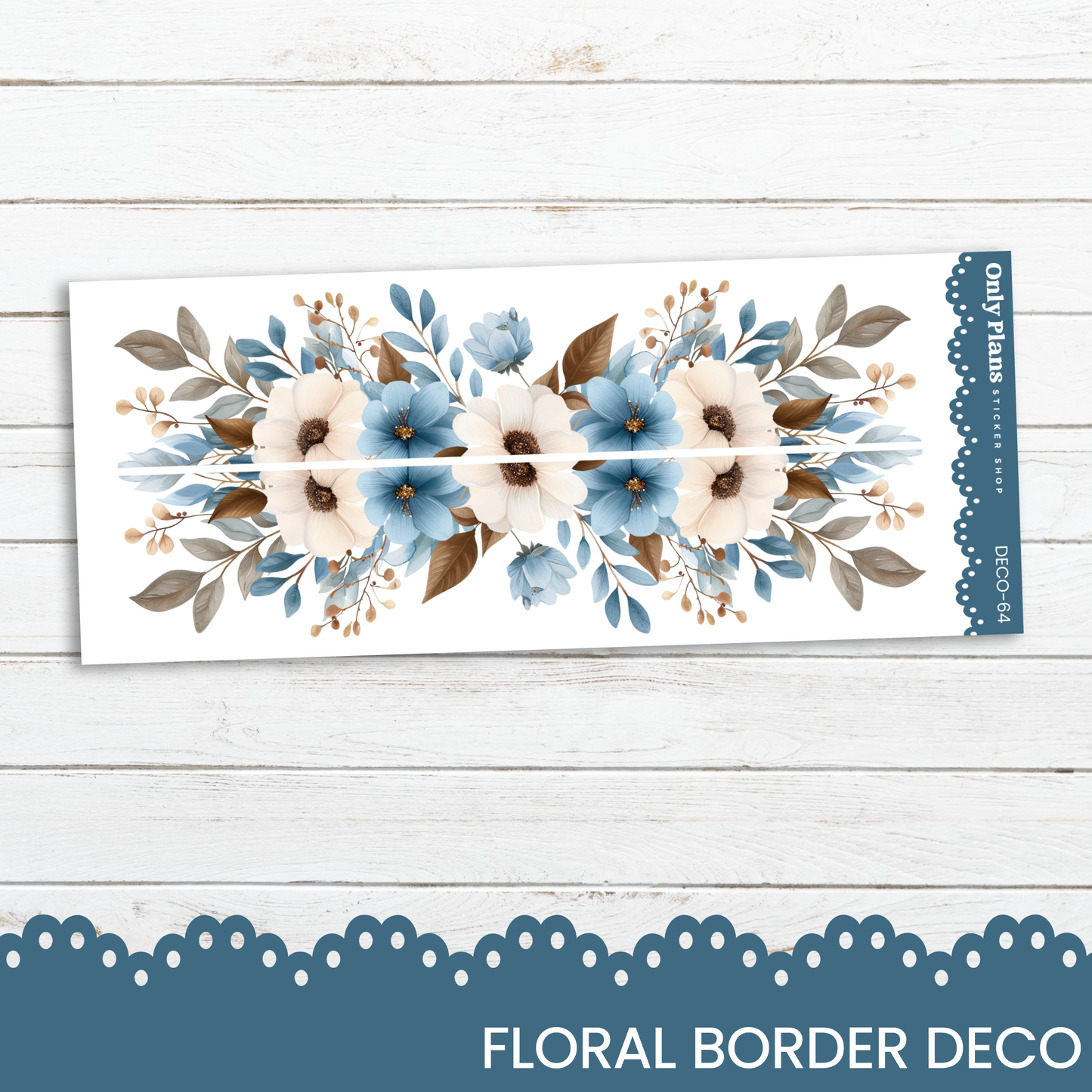 a floral border with blue flowers on a white background