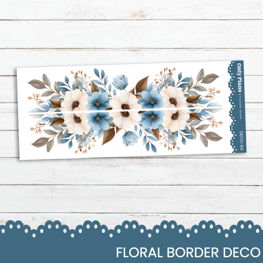 a floral border with blue flowers on a white background