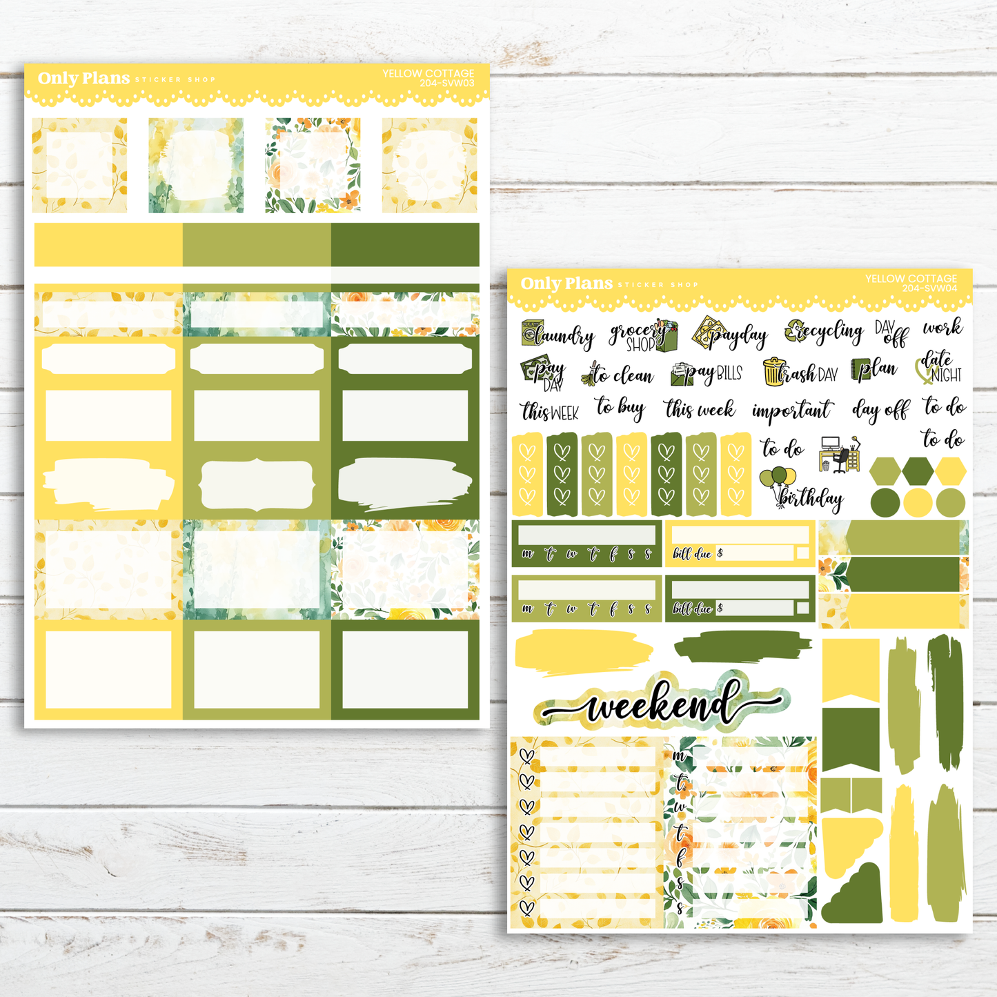 a yellow and green planner sticker and a green and yellow planner sticker