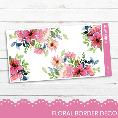 a floral border with pink flowers on a white background