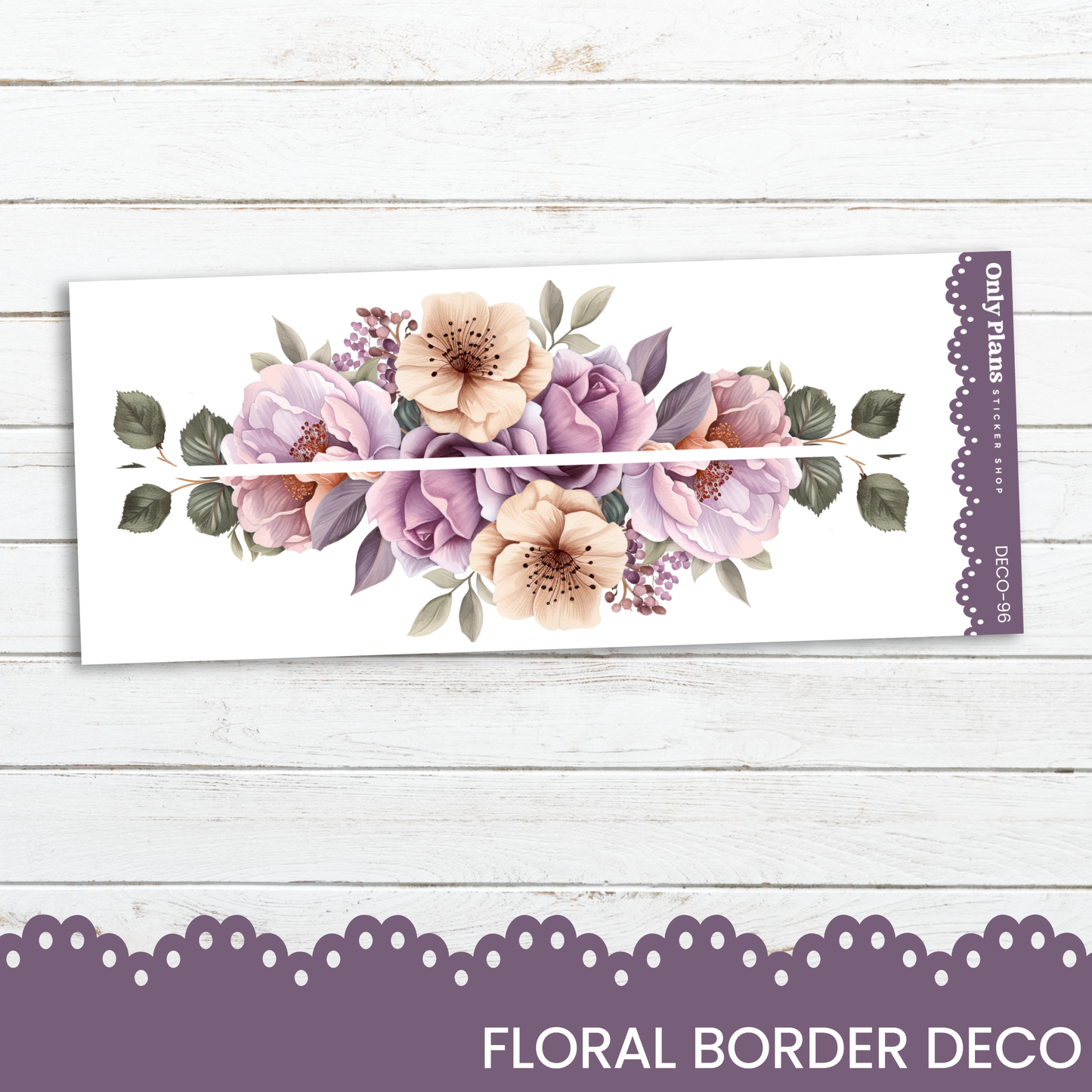 a floral border with purple flowers on a white background