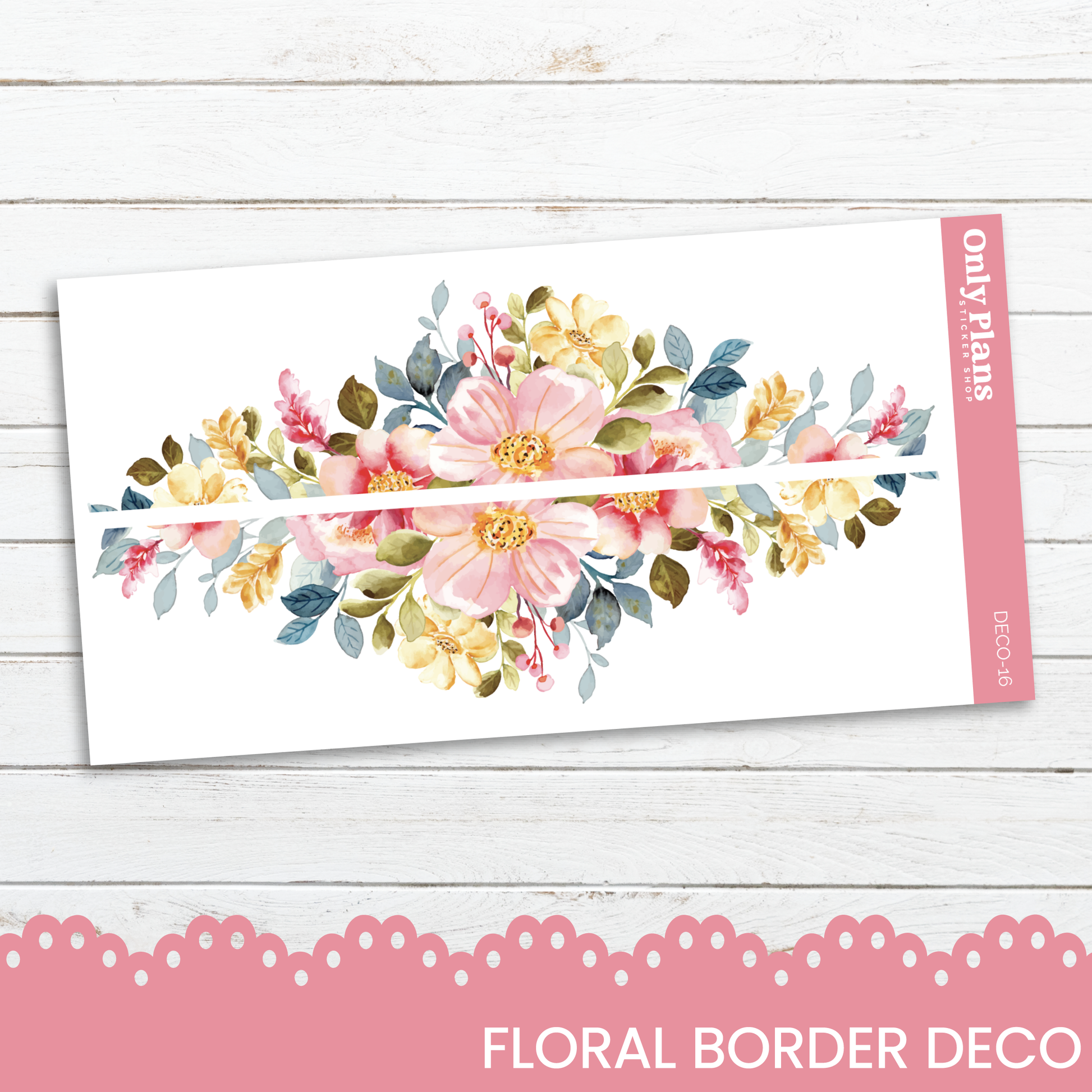 a floral border with pink flowers on a white background