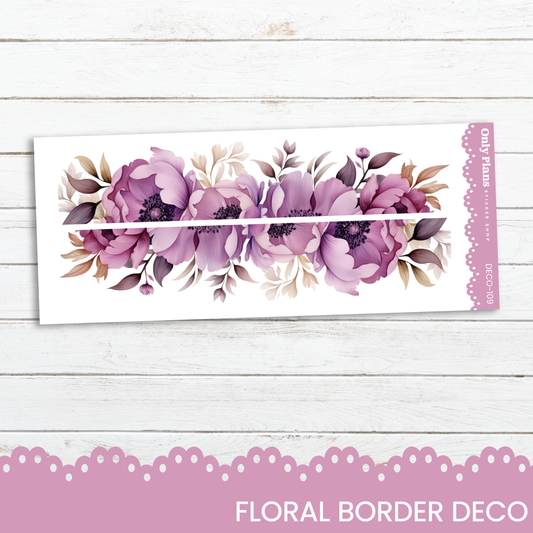 a floral border with pink flowers on a white background