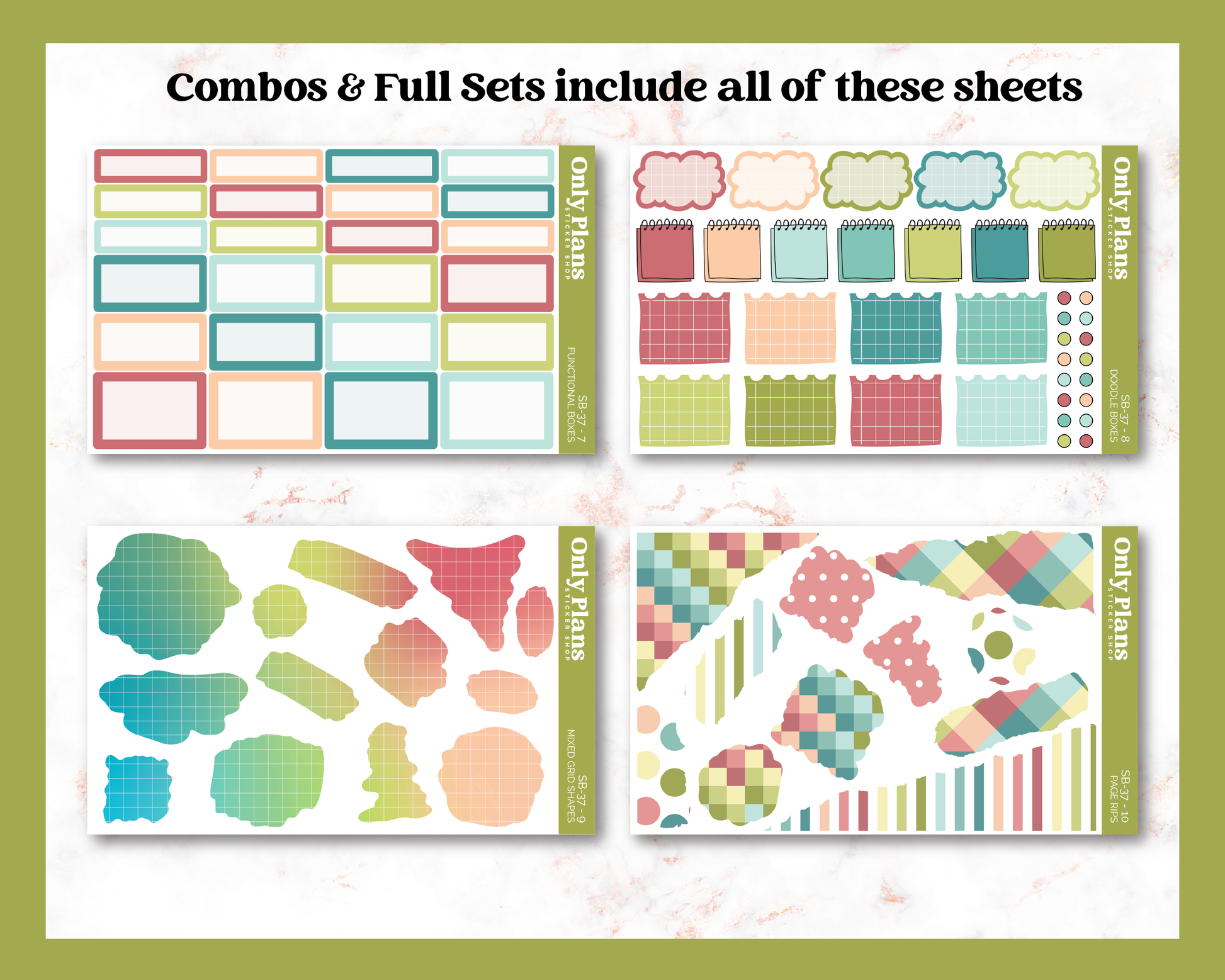 a set of three sheets of colorful stickers