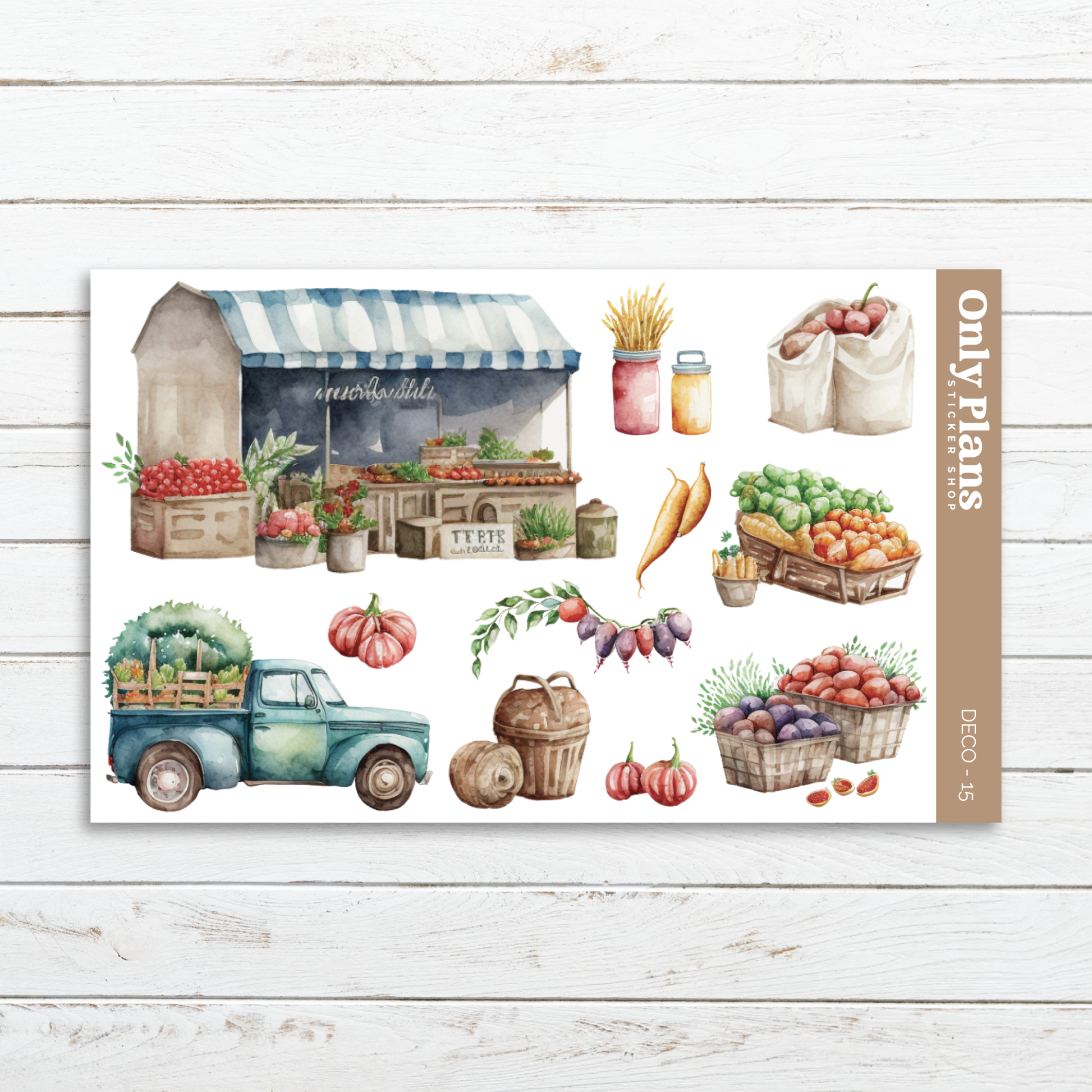 a sticker sheet of a farmers market