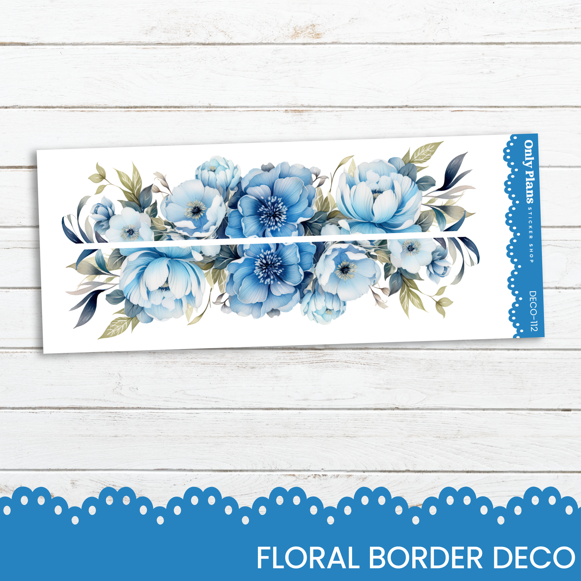 a floral border with blue flowers on a white background