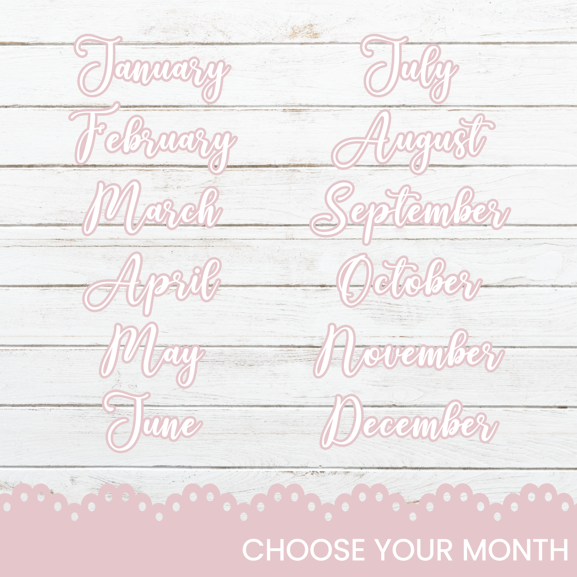 the months of the month are shown in pink