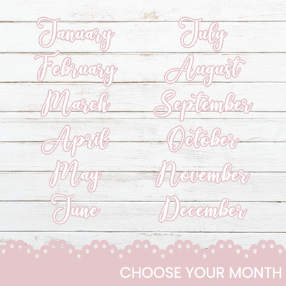 the months of the month are shown in pink