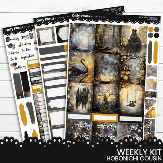 a set of planner stickers with a black and gold theme