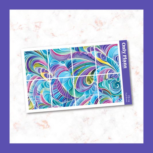 a square sticker with a colorful swirl design on it