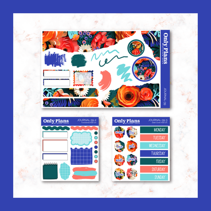 a variety of planner stickers on a blue background