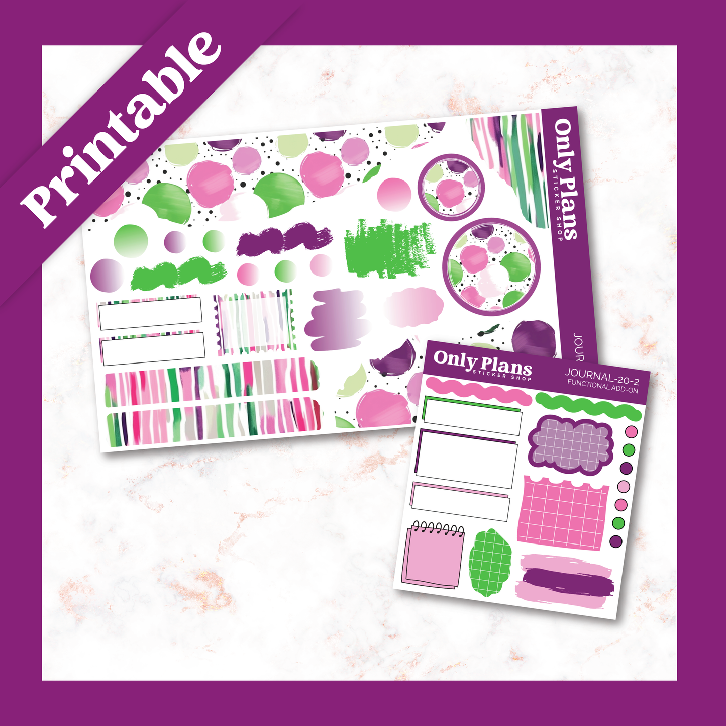 a pink and green planner sticker and a pink and green planner sticker