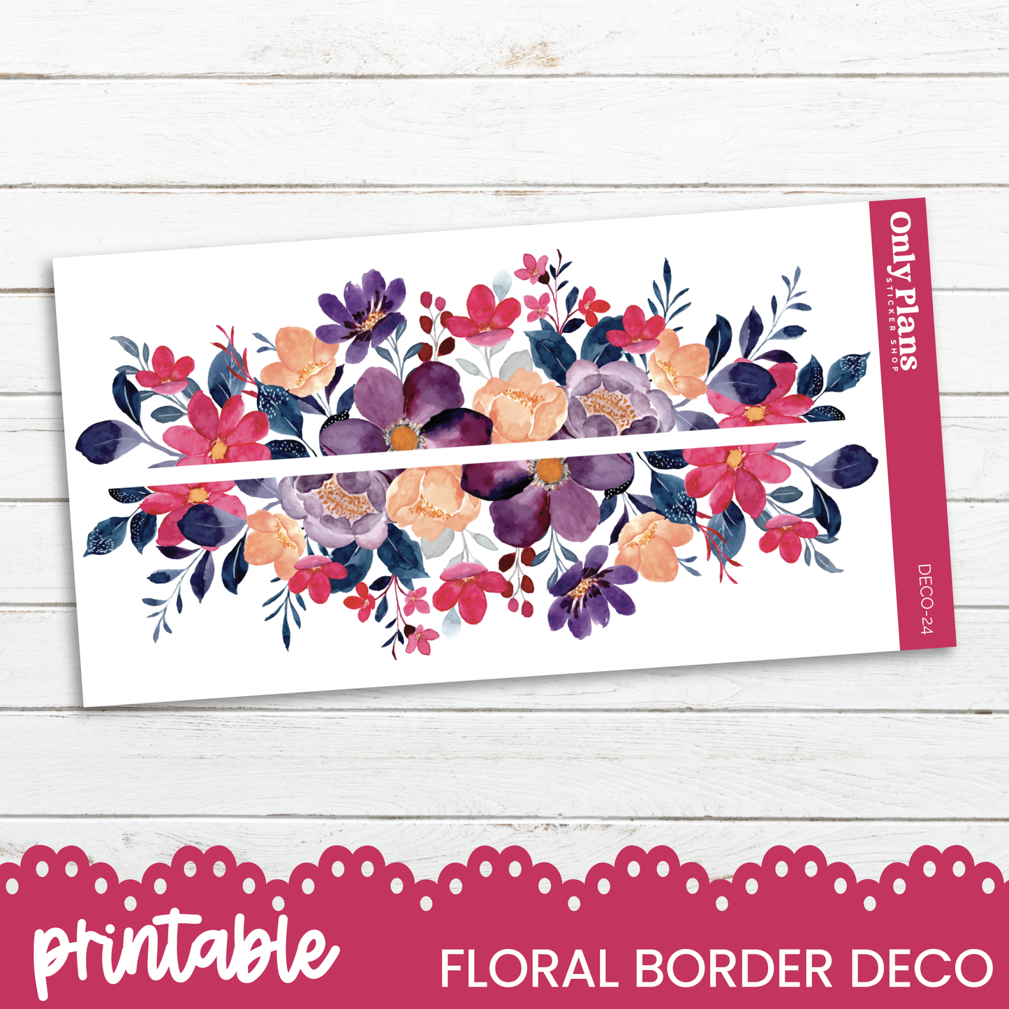 a floral border with pink and purple flowers