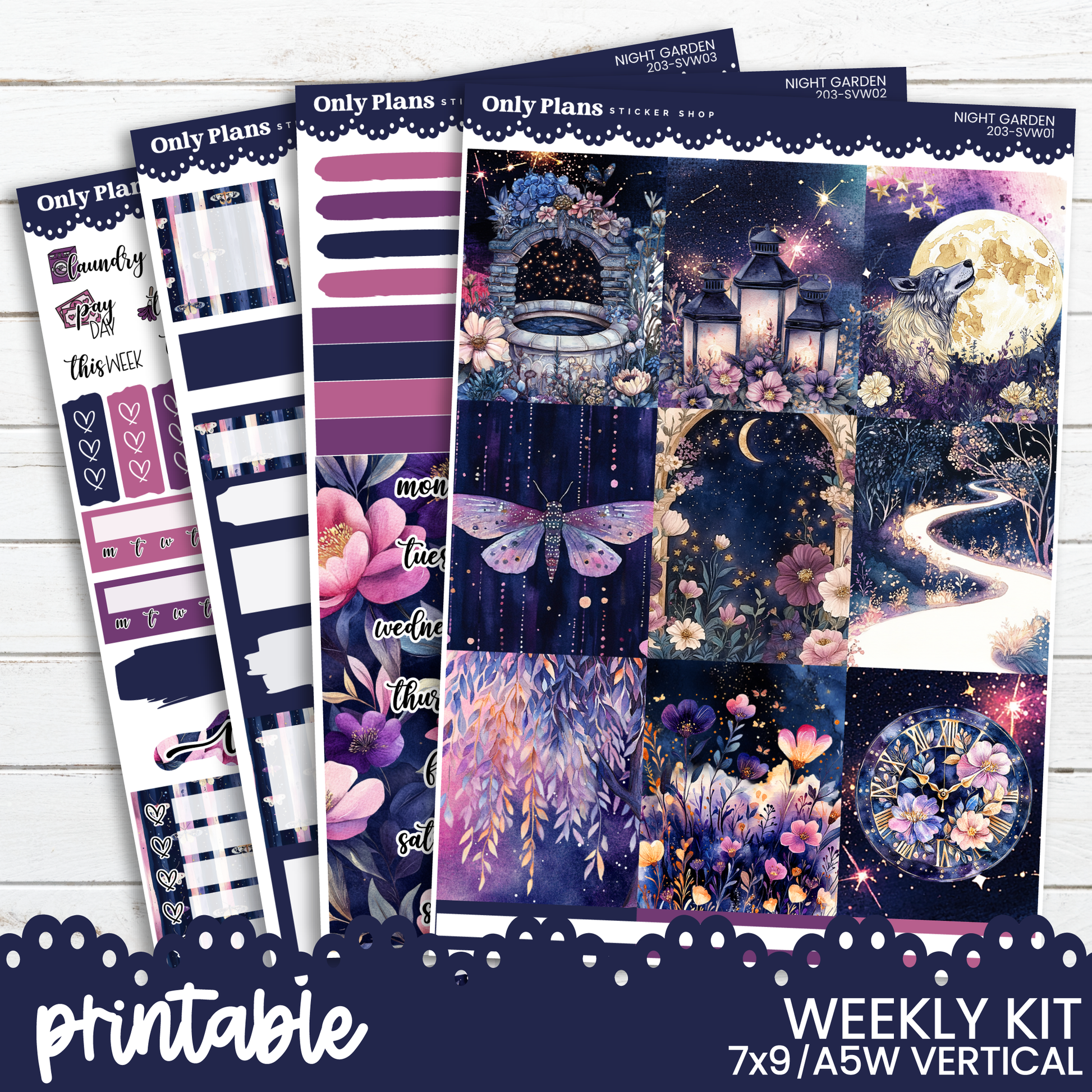 a set of planner stickers featuring a night scene