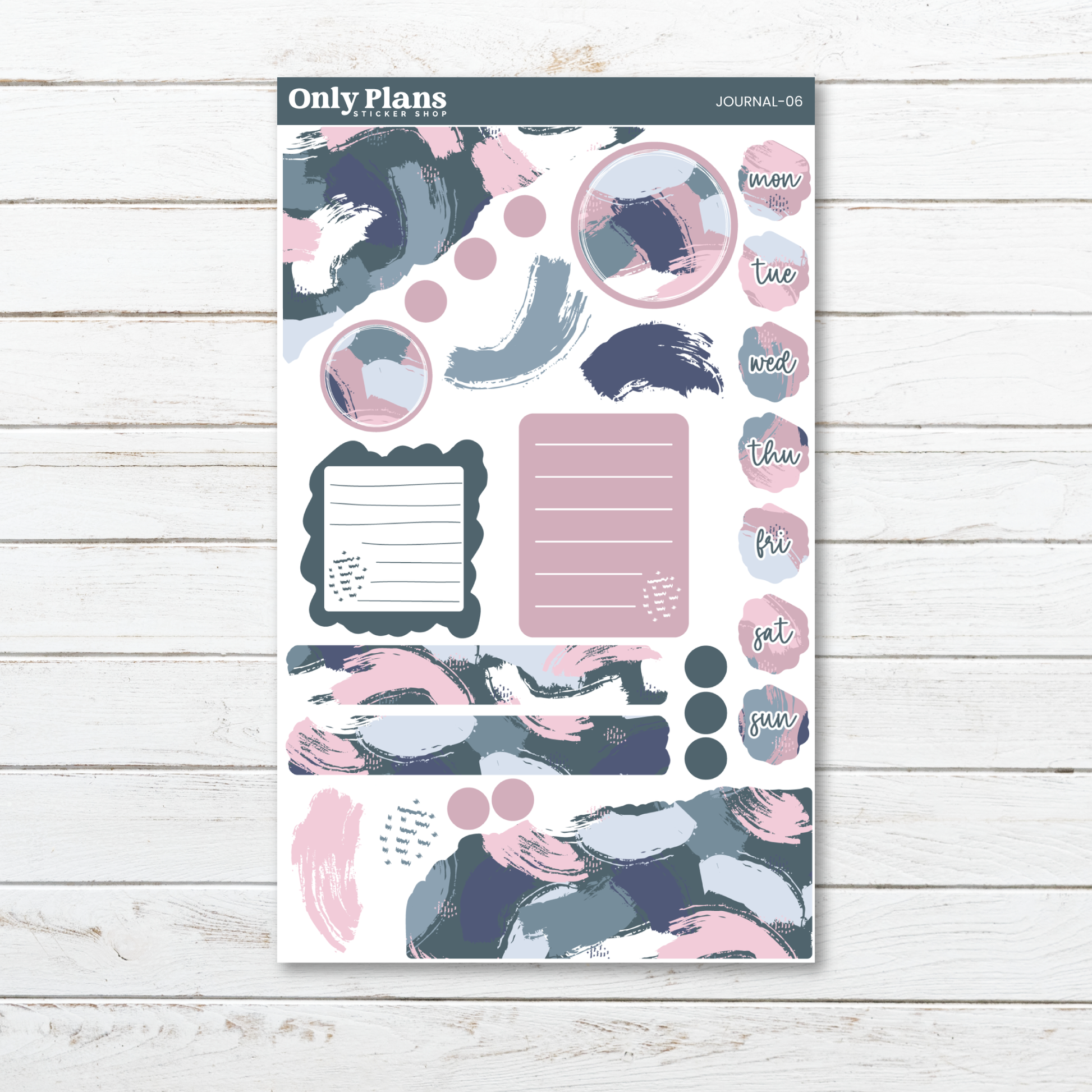 a sticker sheet with a pink and blue design on it