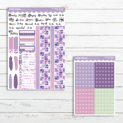 a purple and green planner sticker and a purple and green planner sticker