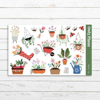 a card with a bunch of potted plants on it