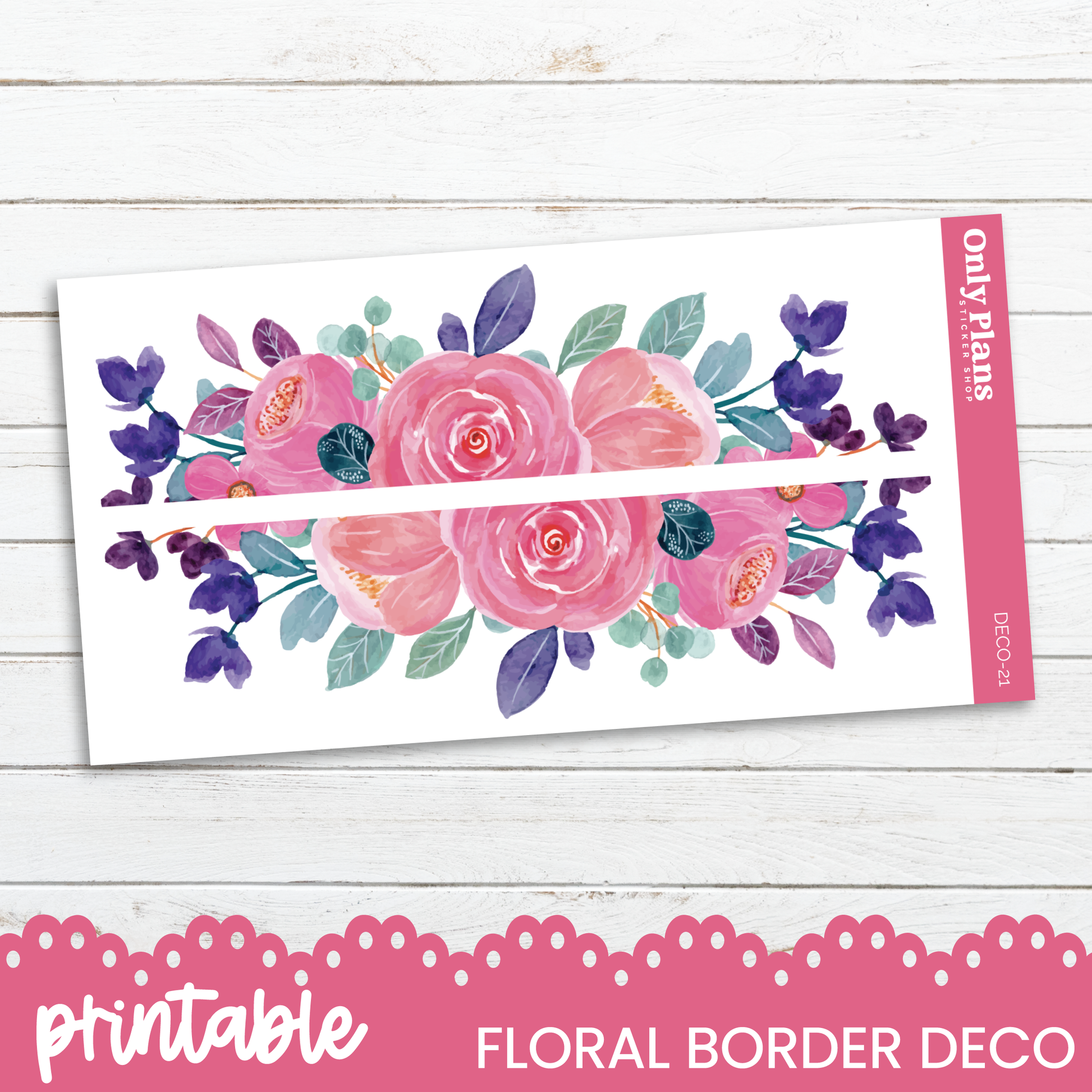 a floral border with pink flowers on a white background