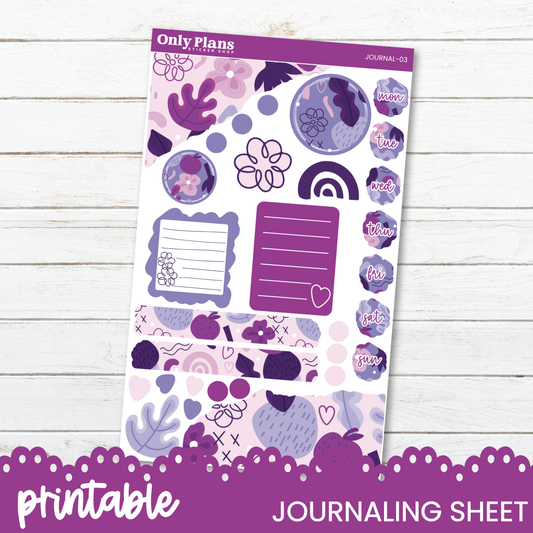 a purple and white planner sticker sheet