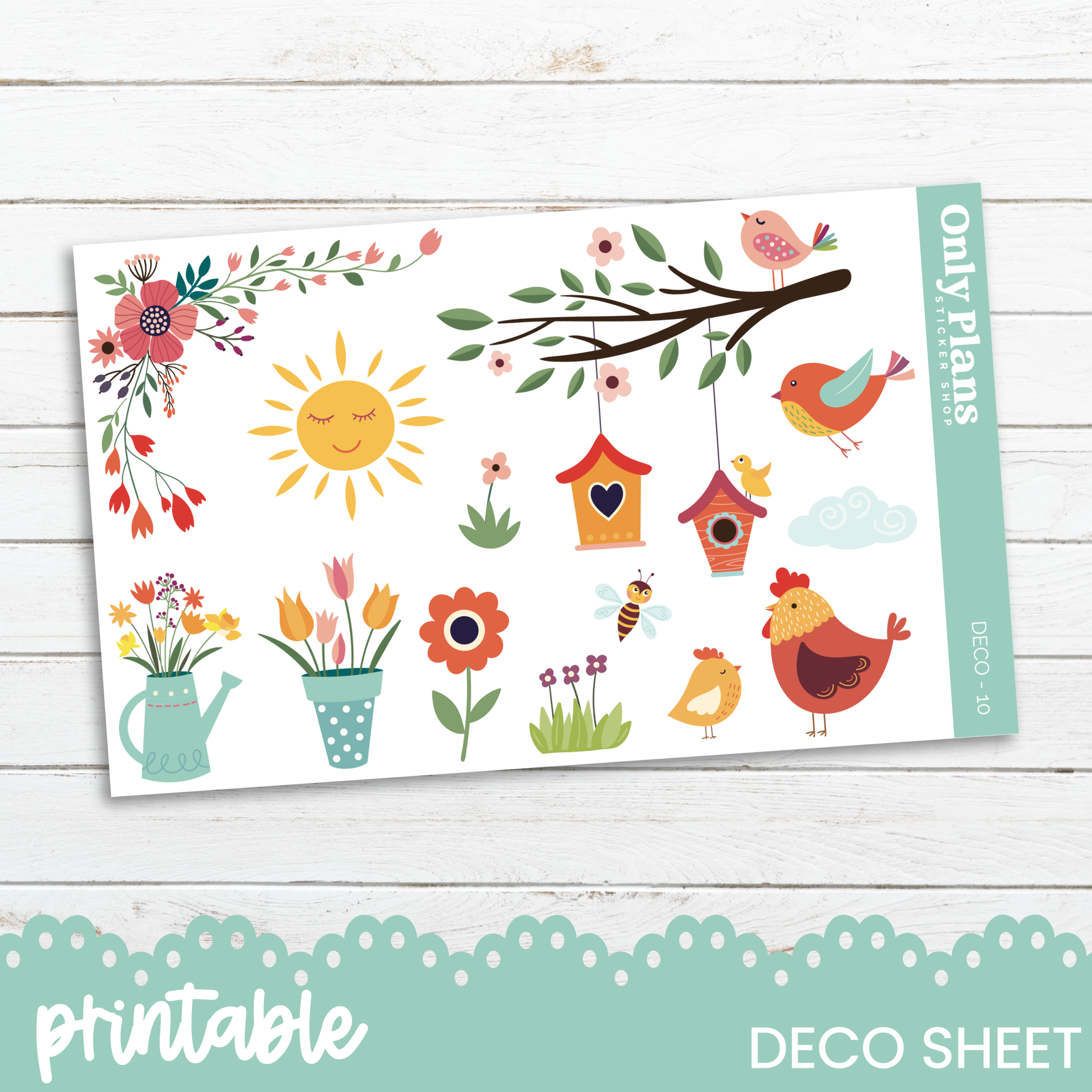 a picture of a printable decal of birds and flowers