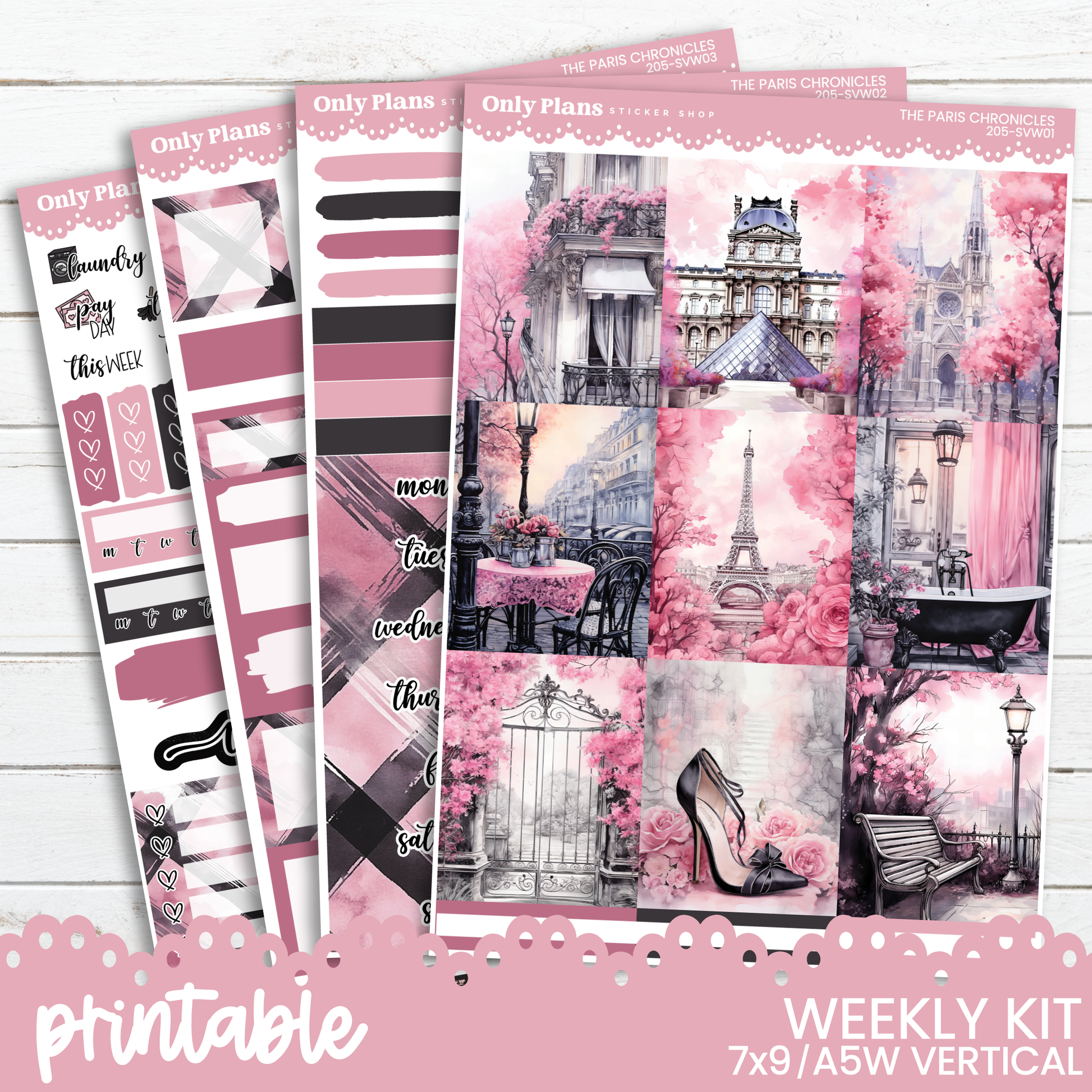 the printable weekly kit includes pink and black images