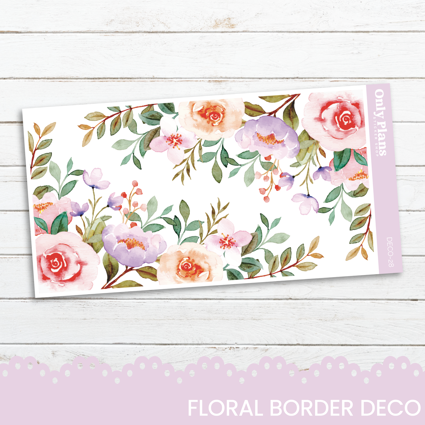 a floral border with pink flowers on a white background