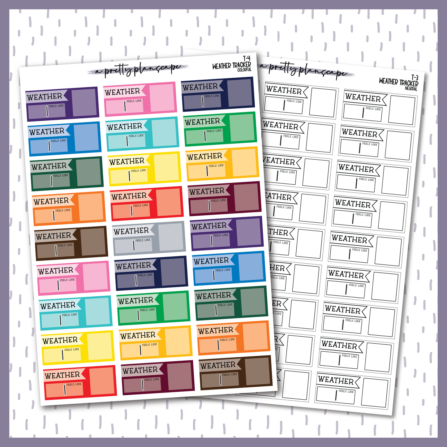 a planner sticker with the words weather and a rainbow sticker with the words