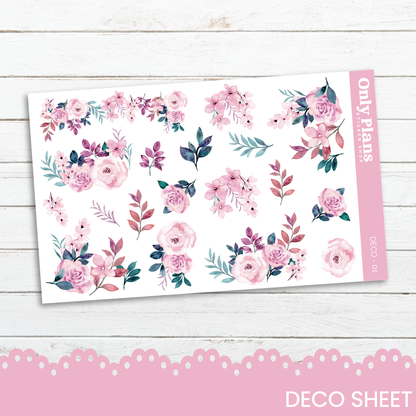 a sticker of pink flowers on a white background