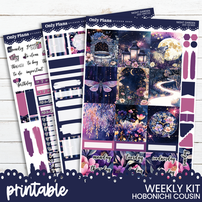 the printable weekly kit includes a purple and blue theme