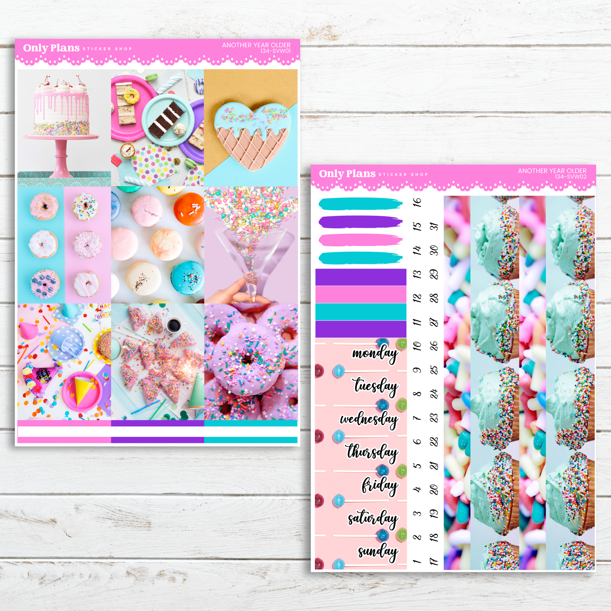 a planner spread with a variety of doughnuts and sprinkles