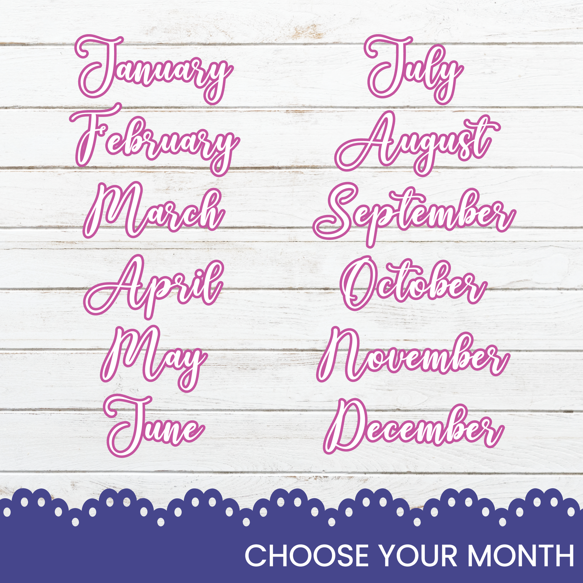 the months of the month are shown in pink on a white background