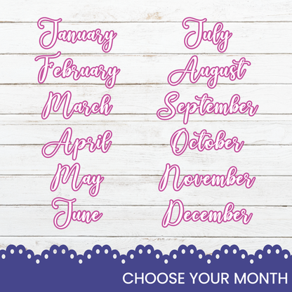 the months of the month are shown in pink on a white background