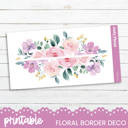 a floral border with pink flowers on a white background