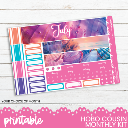 a printable july planner with a pink background