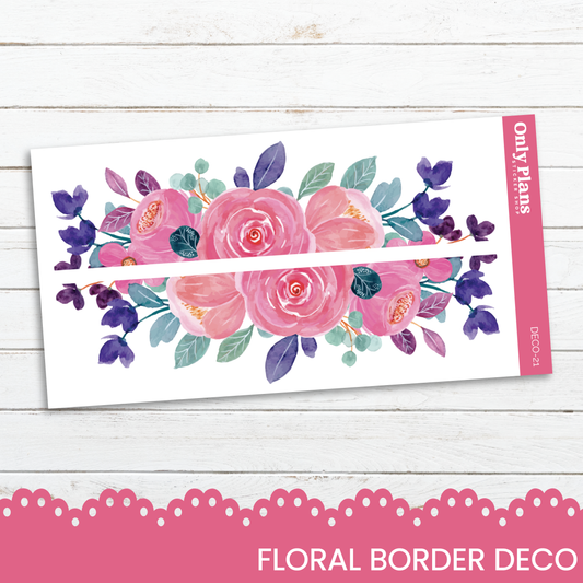 a floral border with pink flowers on a white background