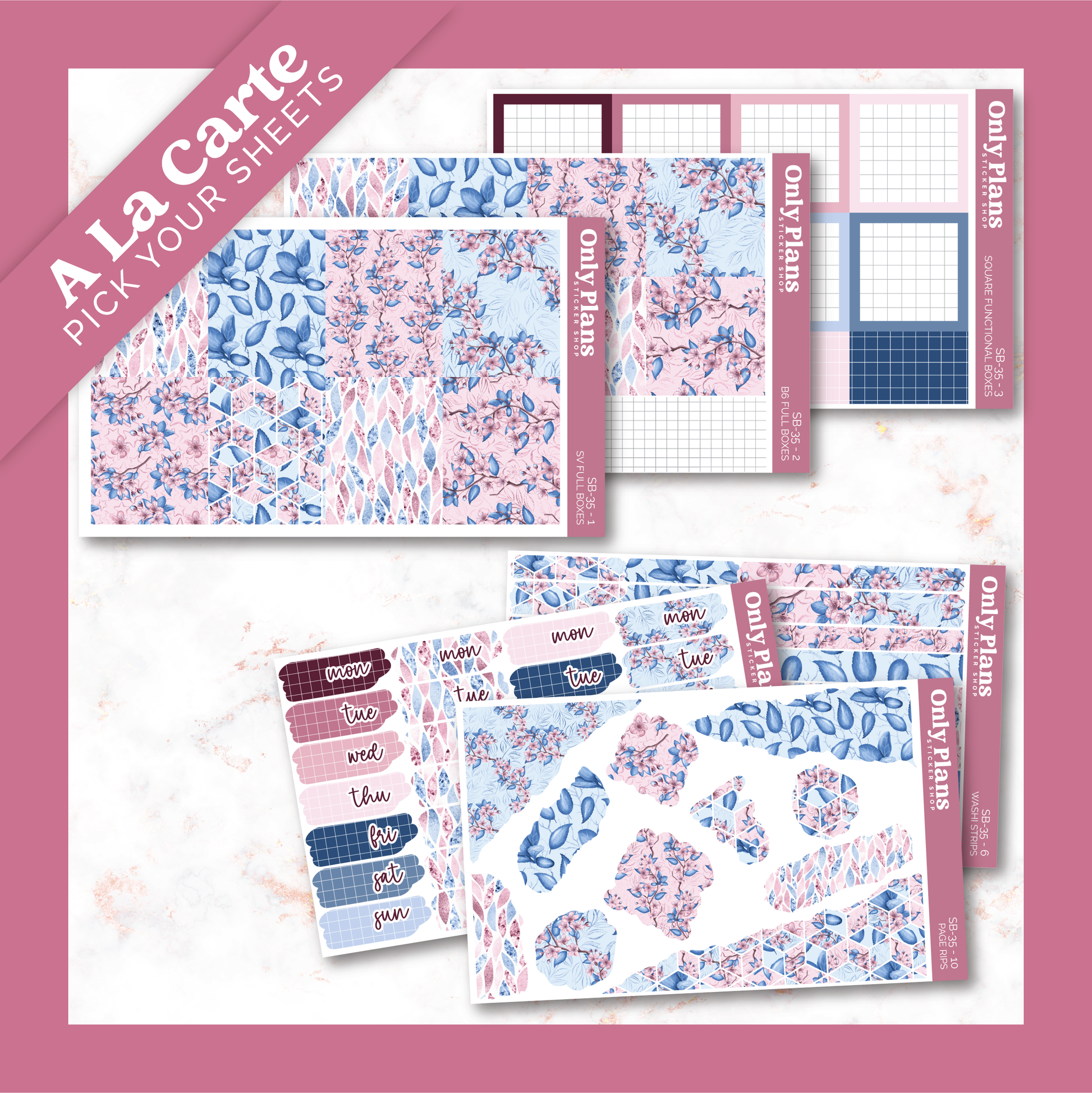 a pink and blue floral pattern with a pink background