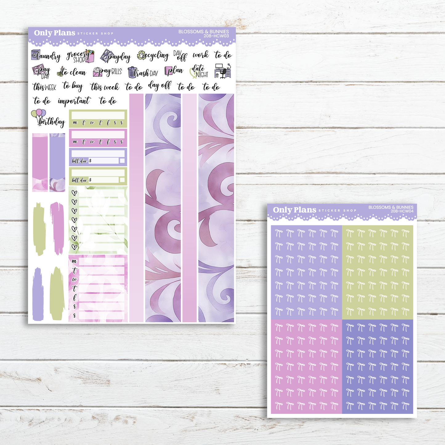 a purple and green planner sticker and a purple and green planner sticker