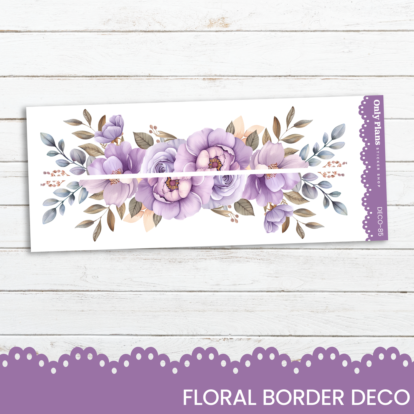 a floral border with purple flowers on a white background