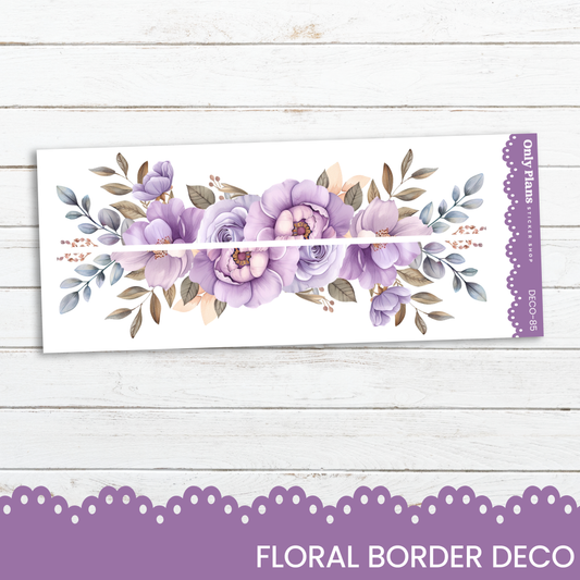 a floral border with purple flowers on a white background