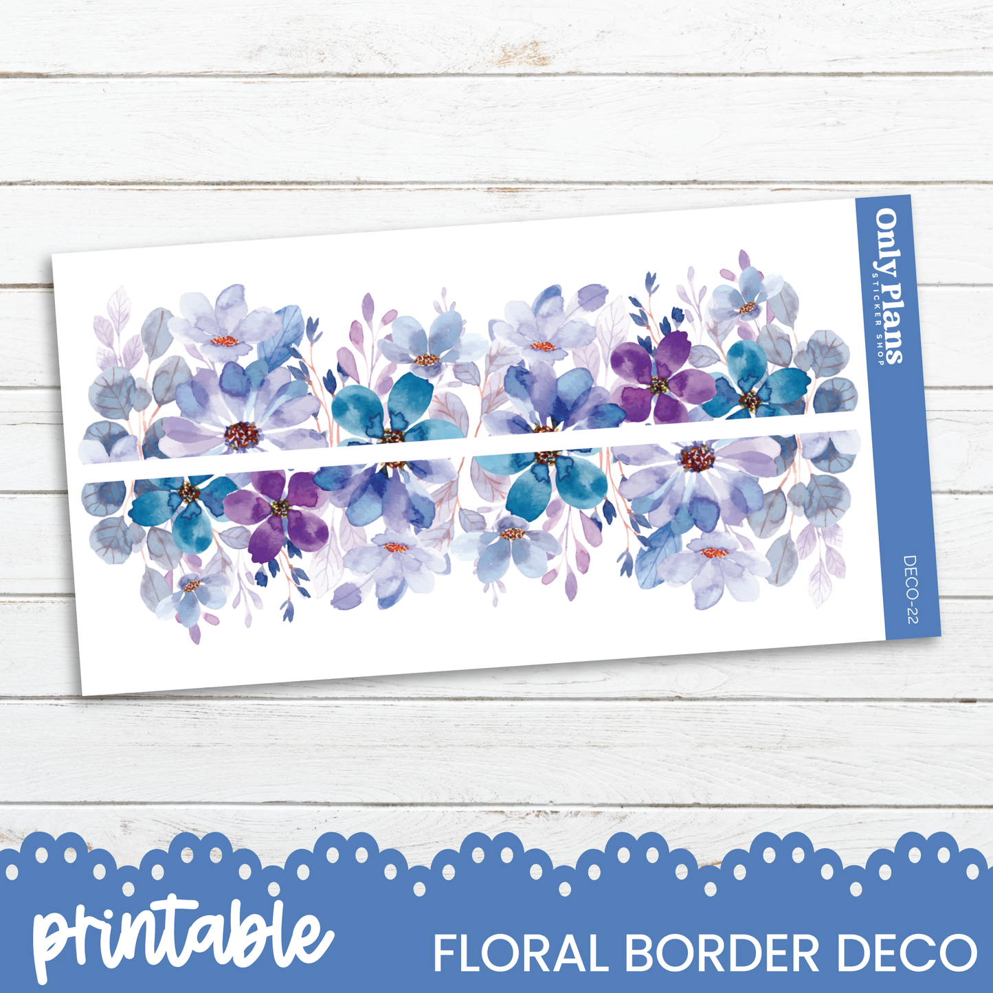 a floral border with blue and purple flowers